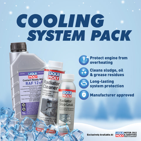LIQUI MOLY Cooling System Pack | Radiator Cleaner + Stop Leak + Coolant RAF 12+ (1 Set)